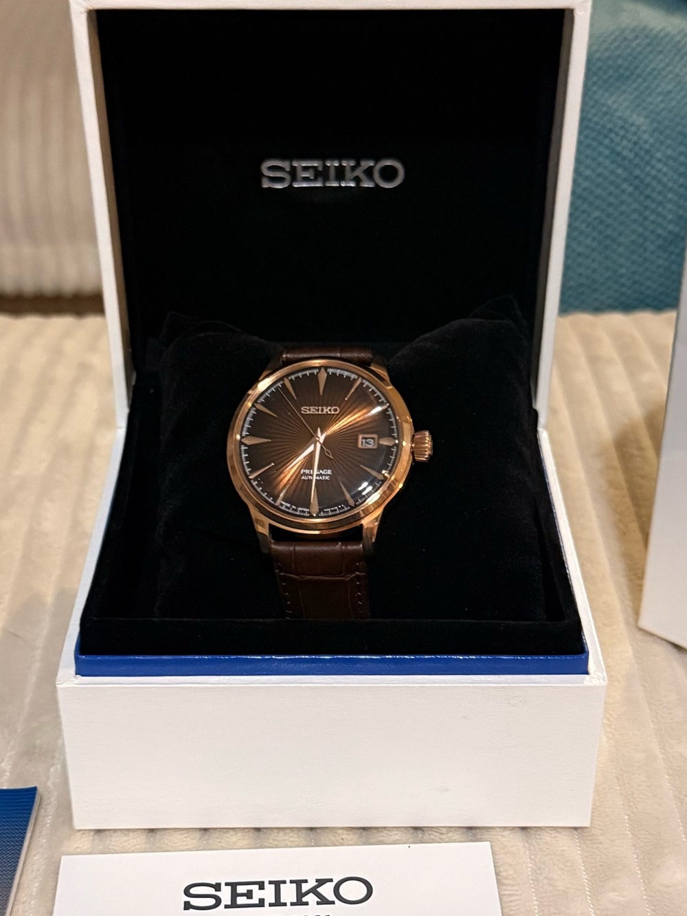 Seiko Brown Dial Rose Gold-Tone Case Leather Strap Men's Watch